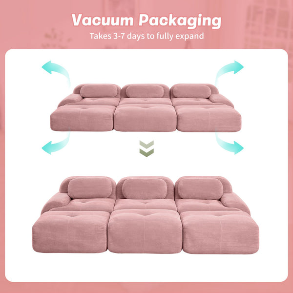 English Elm Three-seat Modular Sectional with Ottomans Corduroy Curved Lounge Sofa for Living Rooms W714S01409