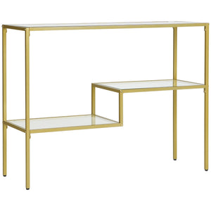 English Elm HOMCOM Gold Console Table 39" Tempered Glass Narrow Entryway Table with 3 Shelves, Steel Frame elegant stabilization W2225P217214