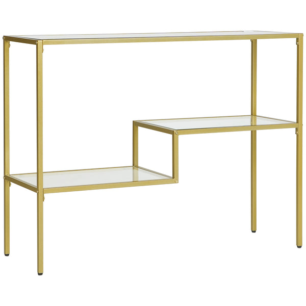 English Elm HOMCOM Gold Console Table 39" Tempered Glass Narrow Entryway Table with 3 Shelves, Steel Frame elegant stabilization W2225P217214