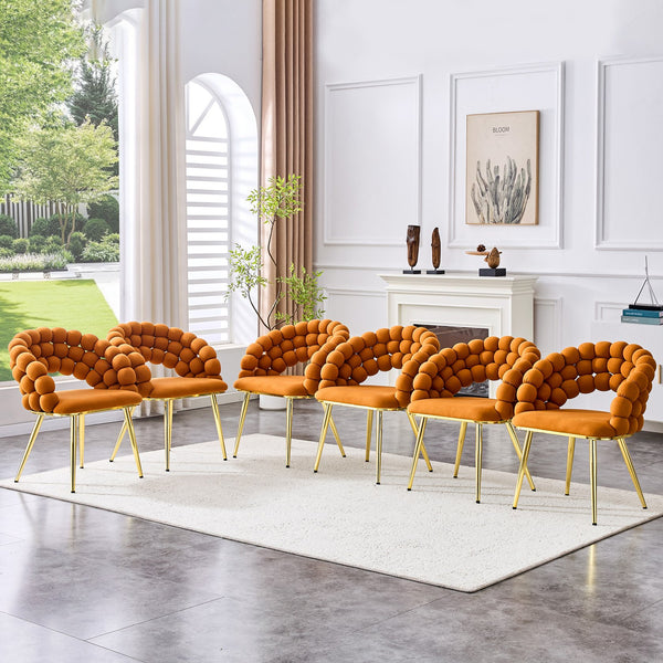 English Elm Set of 2 Sculptural Bubble Backrest Velvet Dining Chairs with Matte Black Legs Gold,Orange W3875P370930
