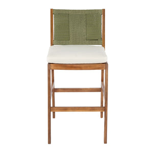 English Elm 4 Piece Outdoor Acacia Wood Wicker Bar Stools Set with Cushioned Patio Seating Cream,Green,Teak N773OB00132G