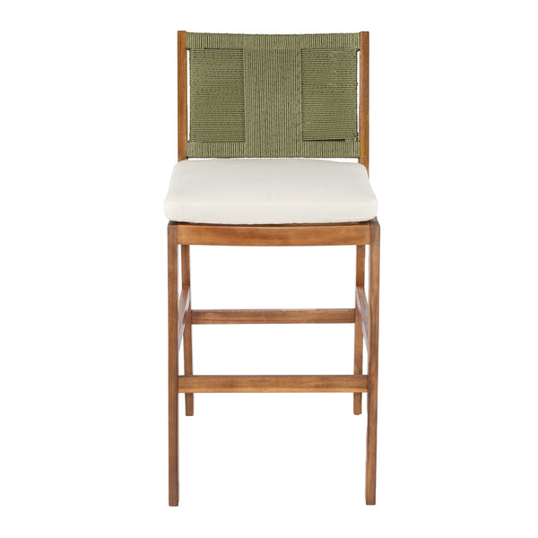 English Elm 4 Piece Outdoor Acacia Wood Wicker Bar Stools Set with Cushioned Patio Seating Cream,Green,Teak N773OB00132G