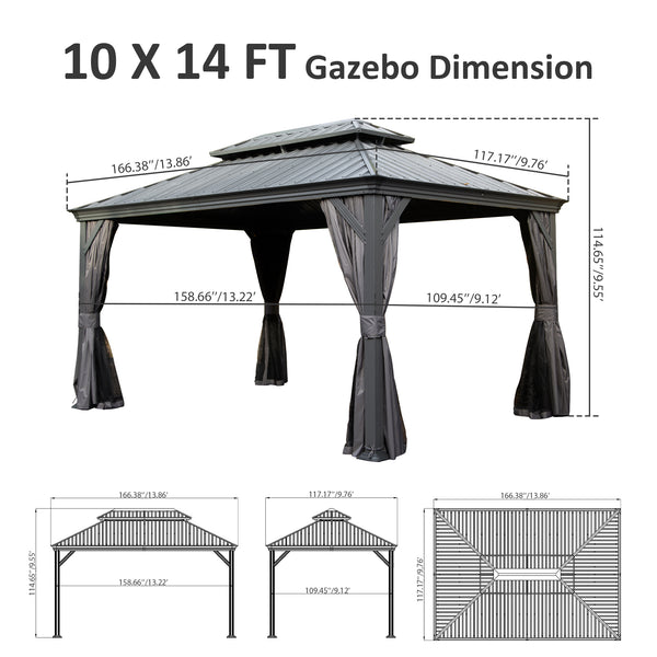 English Elm 10' X 14' Hardtop Gazebo, Durable Metal Canopy With Drainage, Curtains & Netting For Outdoor Comfort W1859S00137