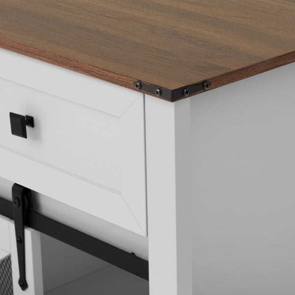 English Elm U_style Industrial Sideboard with Sliding Barn Doors Iron Mesh Panels and Three Drawers White N711P347384K
