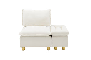 English Elm 44.29 Off-White Velvet Recliner Sofa with Movable Storage Cabinet, Cup Holder & 500lb Capacity W1658S00125