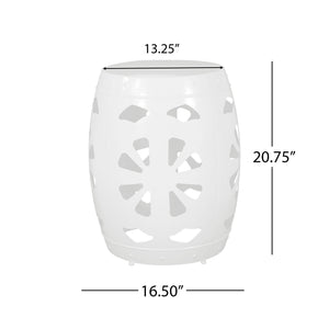 English Elm Metal end Table with Powder-Coated Iron Frame and Floral Cut Design, Modern Minimal Accent Table White 23.75 L x 19.75 W x 19.75 H W2297P188309