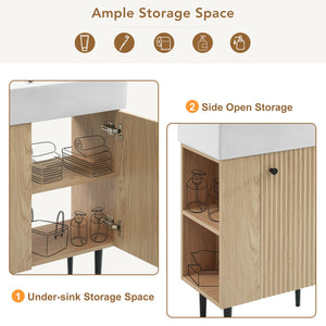 English Elm 21.6" Wood Left Side Storage Bathroom Vanity with Ceramic Sink, Soft-Close Door, Gold Handles, Modern SV000007AAD