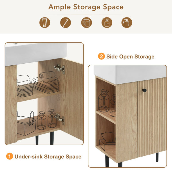 English Elm 21.6" Wood Left Side Storage Bathroom Vanity with Ceramic Sink, Soft-Close Door, Gold Handles, Modern SV000007AAD