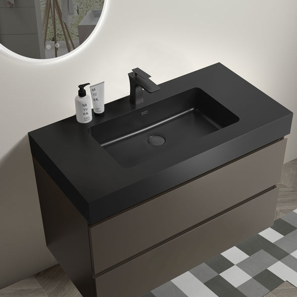 English Elm Alice 36" Gray Bathroom Vanity - Modern Wall-Mounted Design With Matte Black Sink & Ample Storage W1865S00027