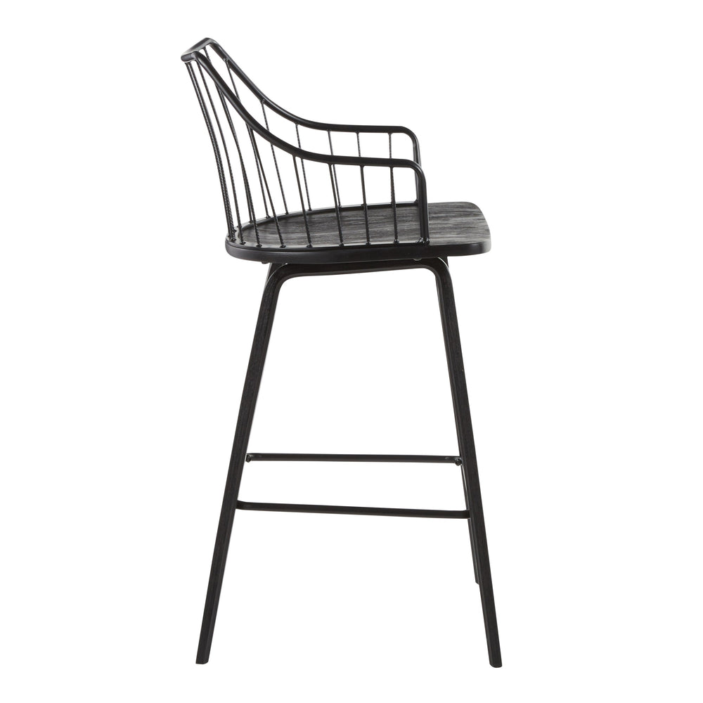 English Elm Contemporary High Back Upholstered Barstool Set with Black Steel Frame for Kitchen B202P222124