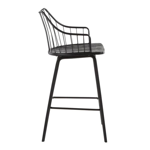 English Elm Contemporary High Back Upholstered Barstool Set with Black Steel Frame for Kitchen B202P222124