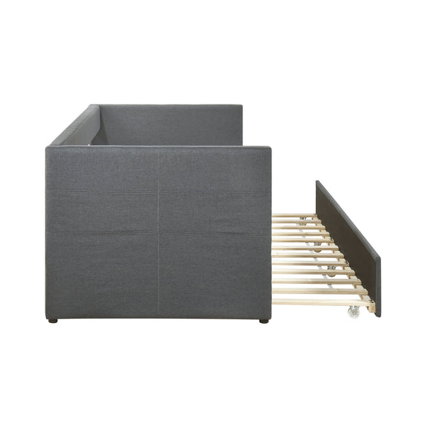 English Elm Modern Upholstered Daybed with Pull Out Trundle Nailhead Trim and Side Storage Pockets Dark Gray B011P419496
