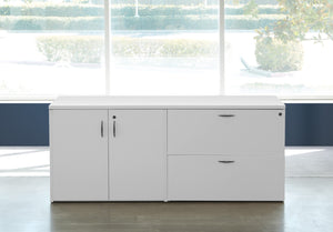 OSP Home Furnishings Napa Contemporary Office Credenza with Concealed Storage and Cable Management Solutions Combo White NAPWHT-TYP205