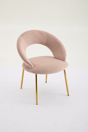 English Elm 061-Set Of 1 Pink Velvet Dining Chair With Curved Backrest & Golden Legs For Modern Spaces W527P255478