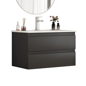 English Elm 32-Inch Wall-Mounted Bathroom Vanity & Ceramic Sink Combo - Soft-Close Drawers, Easy Install! W3151S00046