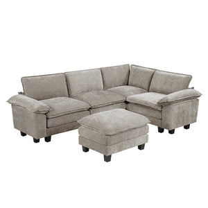 English Elm Modern 5-Piece Modular Sectional Set With Ottoman - Plush Chenille Upholstery For Versatile Comfort B011S01817