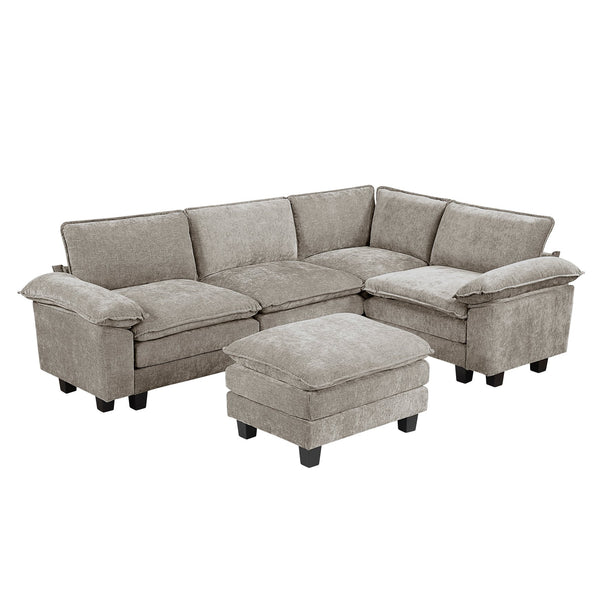 English Elm Modern 5-Piece Modular Sectional Set With Ottoman - Plush Chenille Upholstery For Versatile Comfort B011S01817