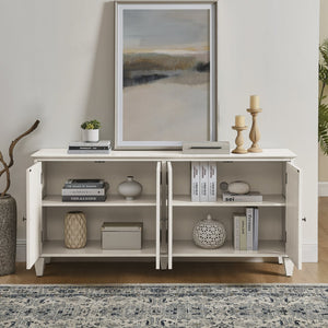 English Elm 65.2" Mid Century Sideboard Buffet with Fluted Geometric Doors, Spacious Adjustable Shelves & Brass Accents Antique White W1801P346230