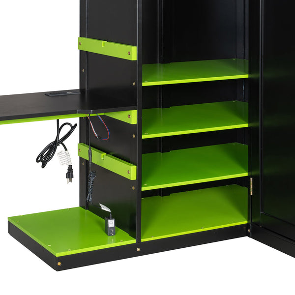 English Elm Full Size Loft Bed with Rgb Lighting Usb Charging Desk Wardrobe and Storage Shelves Green LT000387AAF