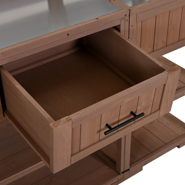 English Elm Topmax Modular Fir Wood Outdoor Kitchen Cart Stainless Steel Prep Station Brown N717P417963D