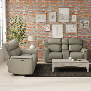 English Elm Oslo Genuine Leather Power Reclining Sofa Set with Usb Charging and Swivel Glider Grey B339S00007