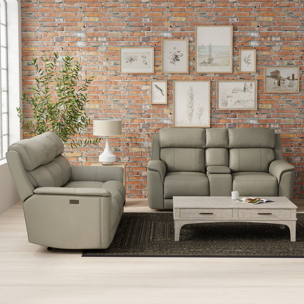 English Elm Oslo Genuine Leather Power Reclining Sofa Set with Usb Charging and Swivel Glider Grey B339S00007