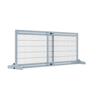 English Elm Pet Gate Freestanding Pine Wood and Steel Mesh Accordion Panel for Modern Homes T3971P434754