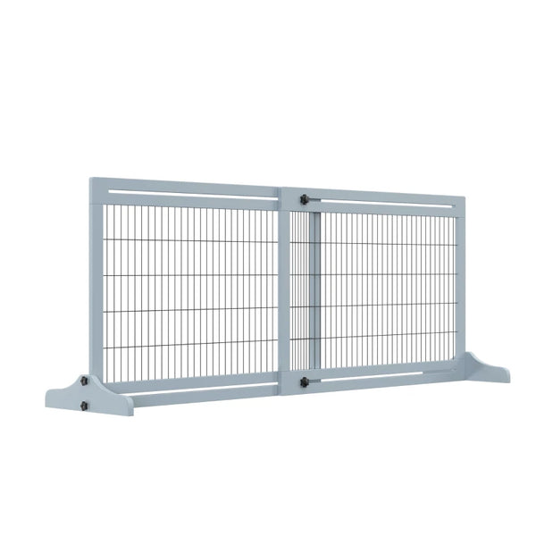 English Elm Pet Gate Freestanding Pine Wood and Steel Mesh Accordion Panel for Modern Homes T3971P434754