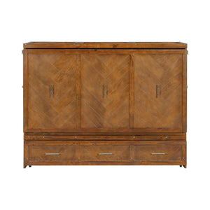English Elm Queen Murphy Cabinet Bed Pine Wood Geometric Panels Usb Charging Guest Room Storage W504S00303
