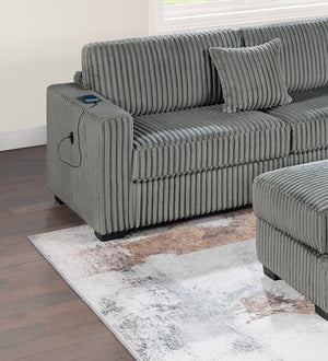 English Elm Smoke 3-Piece Corduroy Sectional Sofa Set with Reversible Chaise, USB & Storage Ottoman, Pillows Included B011S01774