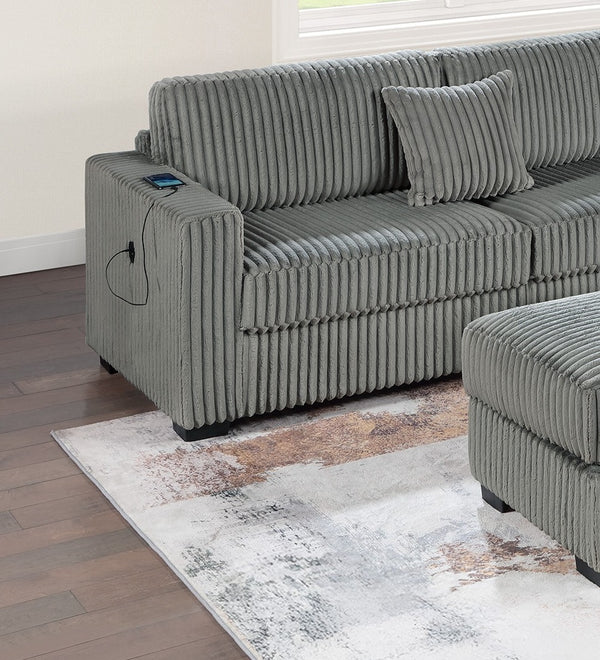 English Elm Smoke 3-Piece Corduroy Sectional Sofa Set with Reversible Chaise, USB & Storage Ottoman, Pillows Included B011S01774
