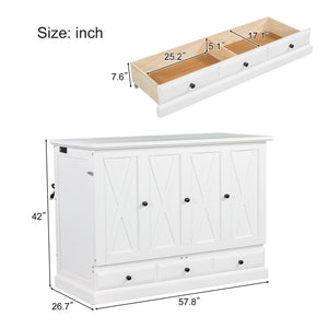 English Elm Farmhouse Pine Wood Murphy Cabinet Bed with Charging Station and Rolling Storage Drawer BS701P170501K