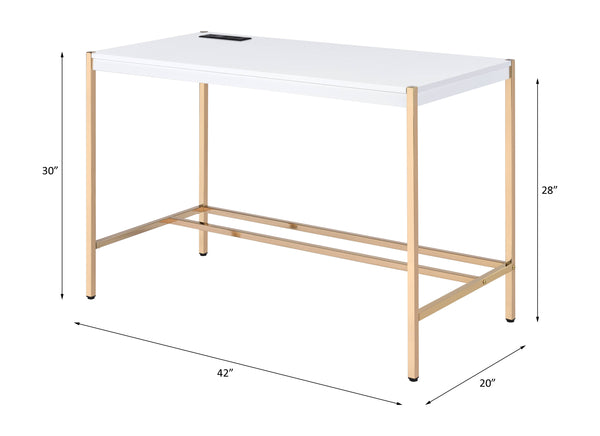 English Elm Midriaks Modern Baby Blue Finish Writing Desk with USB Port, 40"L Sleek Metal Base, Durable Top Golden,White 48 L x 24 W x 5 H B2726P265745