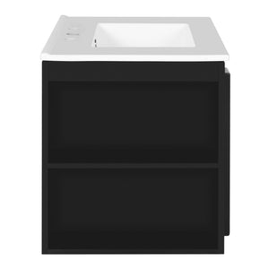 English Elm 30'' Wall Mounted Bathroom Vanity with Ceramic Sink, Floating MDF Cabinet, Soft-Close Drawers & Ample Storage Black N710P334915B