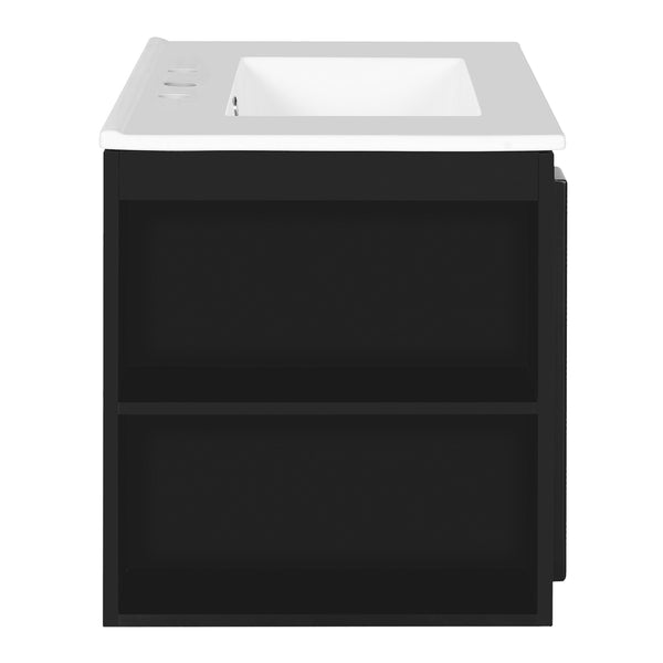 English Elm 30'' Wall Mounted Bathroom Vanity with Ceramic Sink, Floating MDF Cabinet, Soft-Close Drawers & Ample Storage Black N710P334915B