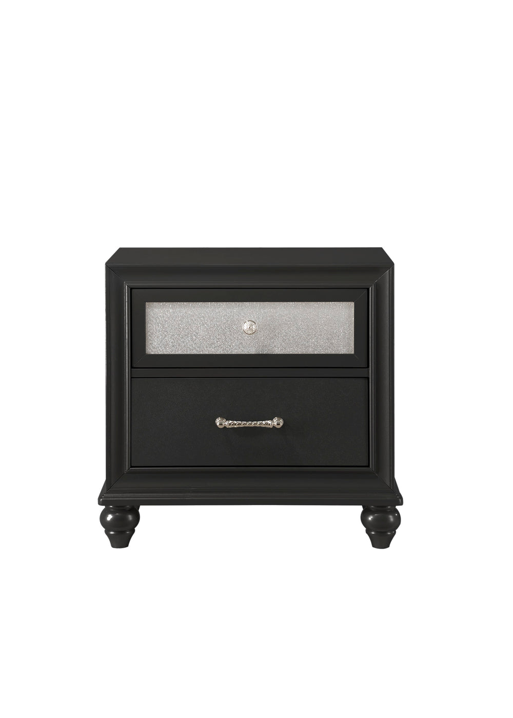 English Elm Luxury Black Glam Nightstand with 2 Drawers, Glitter Top Accent, Bar Handles, Solid Wood 26.4"x17.3"x25.6" B011P234281
