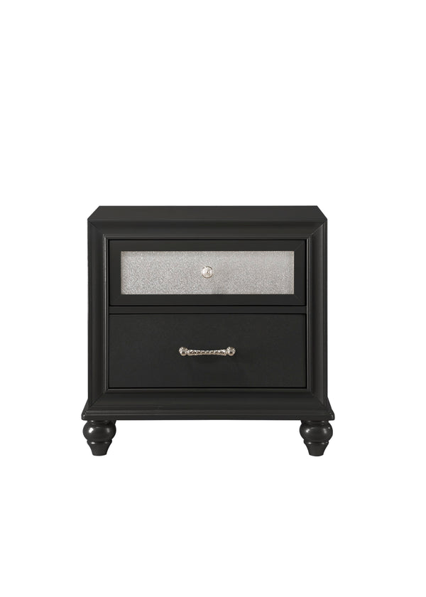 English Elm Luxury Black Glam Nightstand with 2 Drawers, Glitter Top Accent, Bar Handles, Solid Wood 26.4"x17.3"x25.6" B011P234281