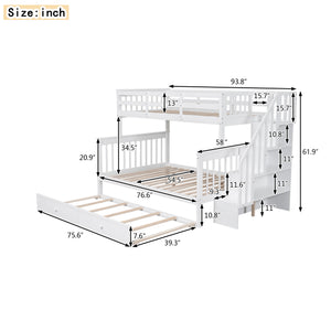 English Elm Stairway Twin Over Full Bunk Bed with Trundle Stair Storage and Guard Rail White LT000119AAK-1