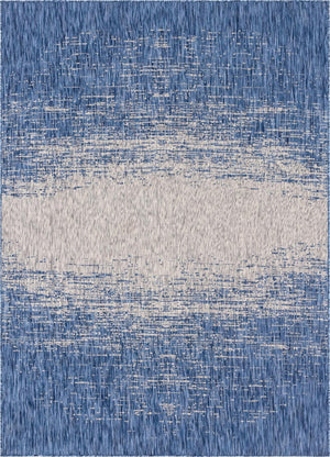 Unique Loom Outdoor Modern Ombre Machine Made Abstract Rug Blue, Ivory 7' 1" x 10' 0"