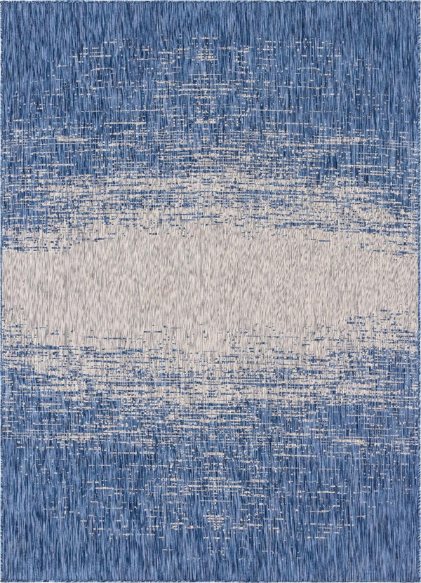 Unique Loom Outdoor Modern Ombre Machine Made Abstract Rug Blue, Ivory 7' 1" x 10' 0"