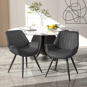 English Elm Dining Chairs Set Of 2 – Stylish Mid-Century Modern Upholstered Faux Leather Side Chairs In Dark Grey T3950P396564