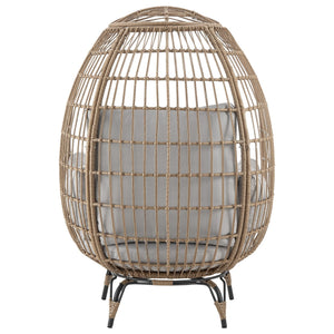 English Elm Spezia Freestanding Egg Chair with Removable Waterproof Cushions, Steel Rattan Frame for Indoors Outdoors Cream+Grey B365P397661