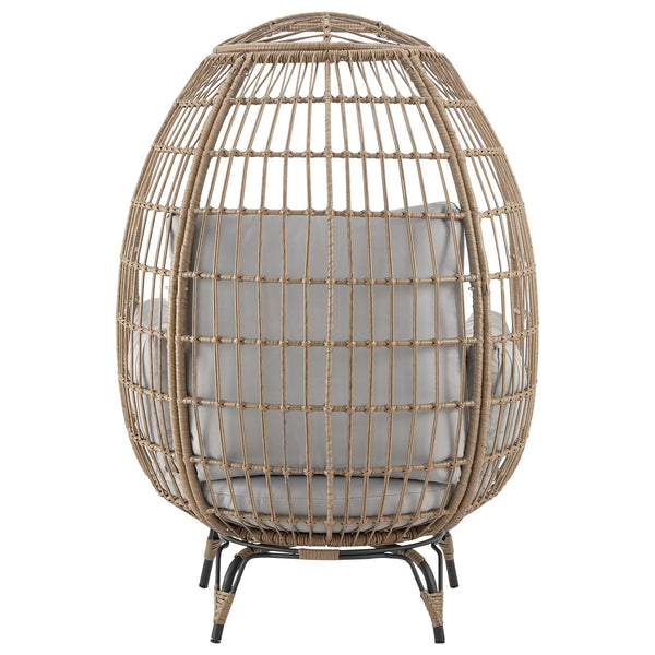 English Elm Spezia Freestanding Egg Chair with Removable Waterproof Cushions, Steel Rattan Frame for Indoors Outdoors Cream+Grey B365P397661