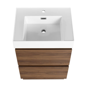 English Elm 24" Modern Bathroom Vanity with Single Undermount Sink, Engineered Wood, Waterproof Finish, 2 Drawers and Pre-Drilled Faucet Hole Brown W1972S00006