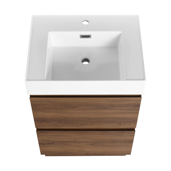 English Elm 24" Modern Bathroom Vanity with Single Undermount Sink, Engineered Wood, Waterproof Finish, 2 Drawers and Pre-Drilled Faucet Hole Brown W1972S00006