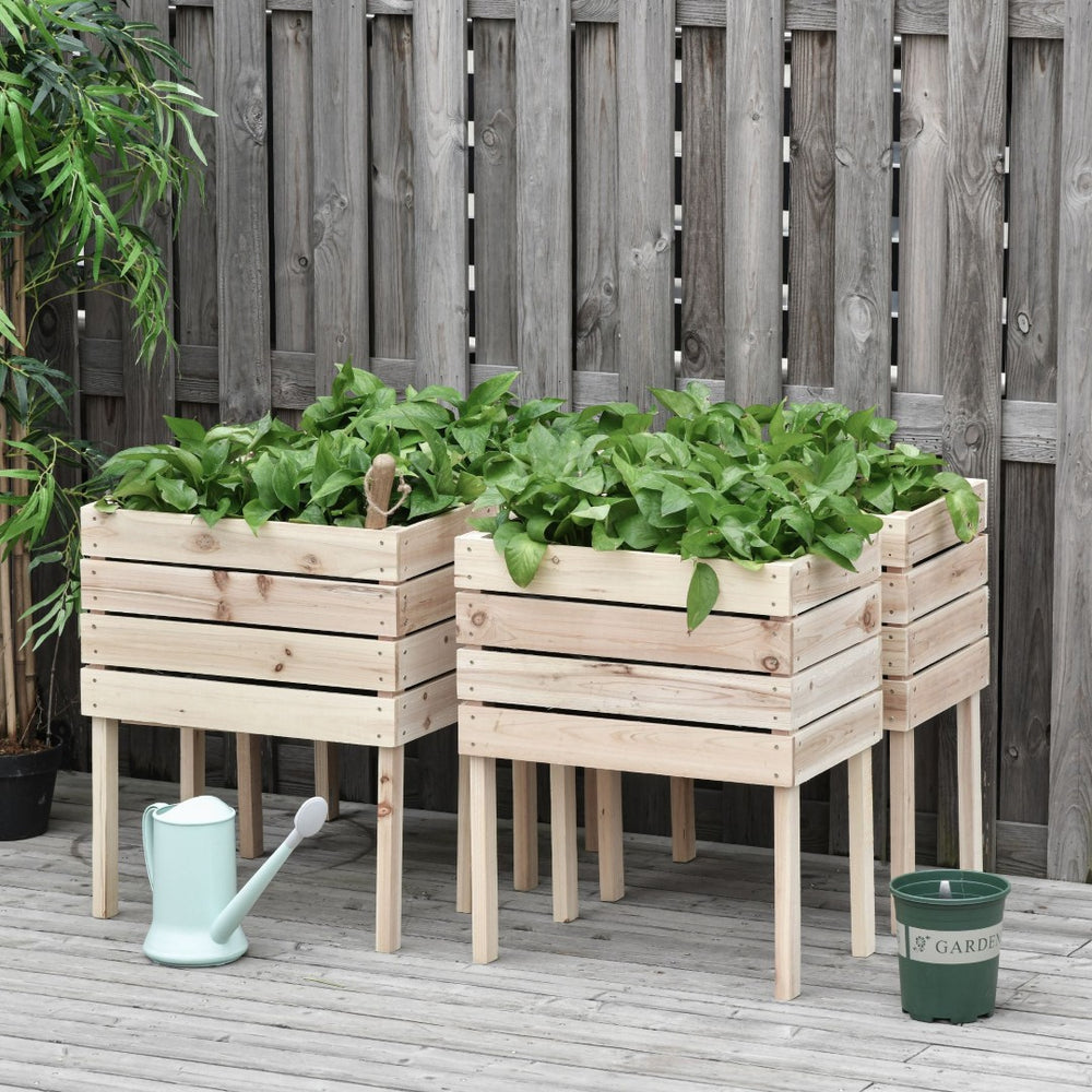 English Elm Outsunny 4Pcs Versatile Raised Garden Bed Kit – Natural Wood Planter Boxes For Stylish Planting W2225P200865-GIGA