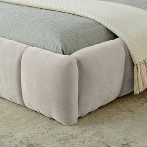 English Elm King Platform Bed Fully Upholstered in Plush Chenille with Low Profile Modern Frame Beige W487S00468