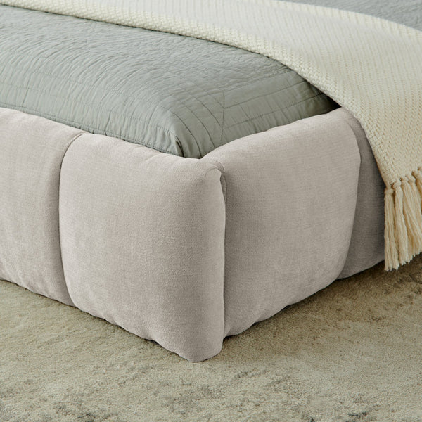 English Elm King Platform Bed Fully Upholstered in Plush Chenille with Low Profile Modern Frame Beige W487S00468