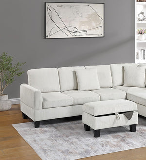 English Elm 3pc Corduroy Sectional Sofa Set with RAF Chaise, Storage Ottoman & Accent Pillows for Cozy Living Beige 30 L x 20 W x 14 H B011S01764