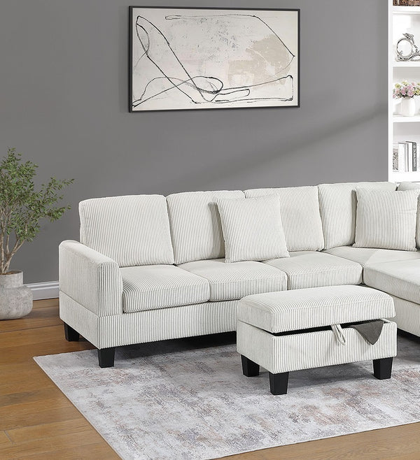 English Elm 3pc Corduroy Sectional Sofa Set with RAF Chaise, Storage Ottoman & Accent Pillows for Cozy Living Beige 30 L x 20 W x 14 H B011S01764